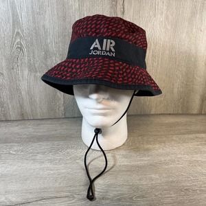 Air Jordan Bucket Flexible Fish Drawstring Hat Sun Travel Red And Black L/XL